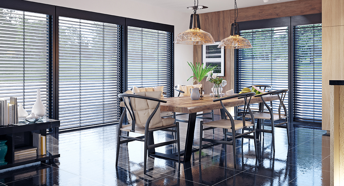 modern domestic dining room interior.